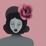 Woman with floral hat pink and gray minimalist painting