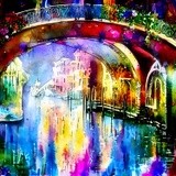 Watercolor Venice canal and bridge