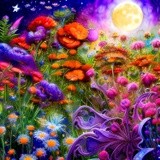 Bright wildflowers and moon