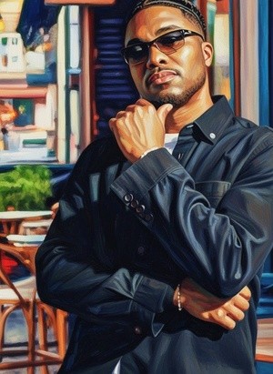 Cafe photo shoot turned into a oil painting 