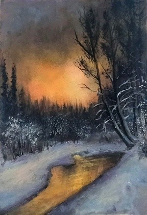 Winter Wood aceo miniature oil painting