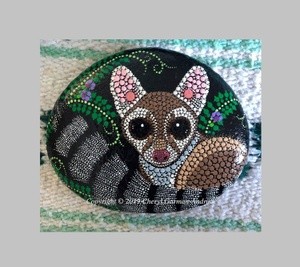 Sweet Pea Ringtail Dot Art River Stone