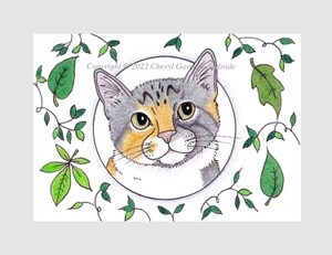 Gray Calico Cat Whimsical Illustration