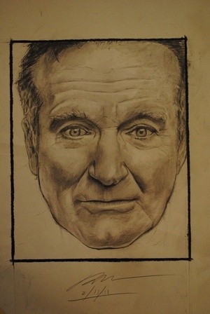 Robin Williams by Frankie King 10' x 11' black & white pencil sketch