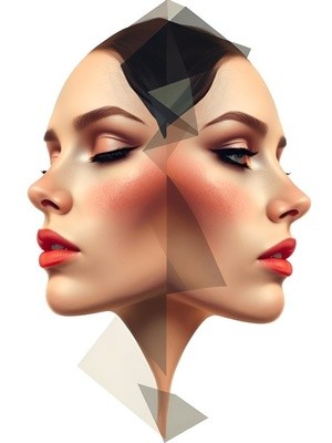 Dual Faced Woman with Geometric Elements