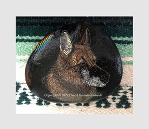 Oscar German Shepherd Dog Dot Art River Stone