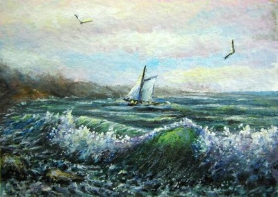 Sailing aceo painting