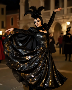 Elegant Dancer in Black Sequin Gown