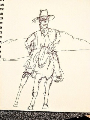 A man on his horse ,a pen rendering 