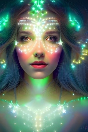 Glowing Green Stars - Goddess of Light Digital Fantasy Artwork