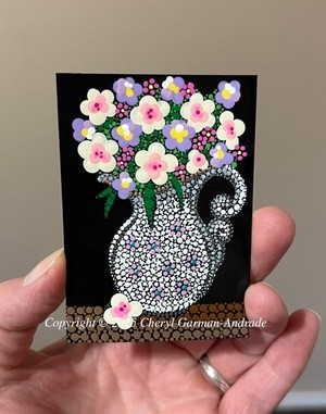 Pitcher of Flowers Dot Art ACEO