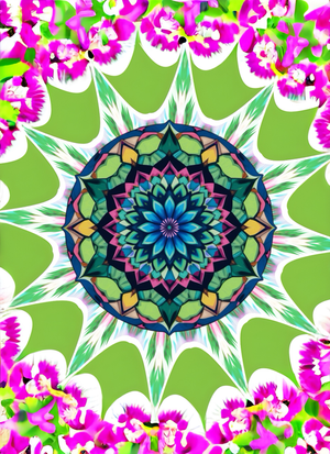 Abstract Mandala in Green, Pink, Blue and Whiteb