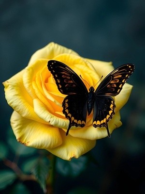 Butterfly on Yellow Rose