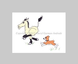 Giddy Up Mule and Dog Whimsical Illustration 