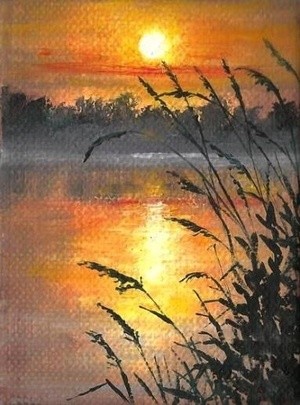 River sunset painting