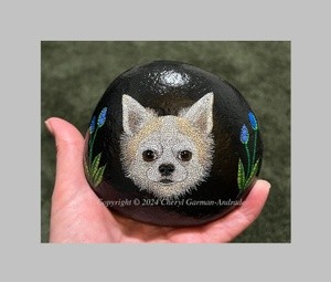 Hayden Long Haired Chihuahua Dog Dot Art River Stone