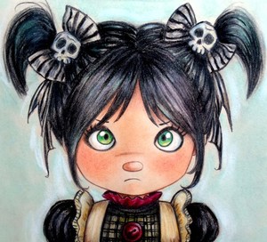 Girl with skull bows - art print by Pilar Agrelo