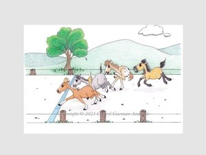 Race Horses Whimsical Illustration