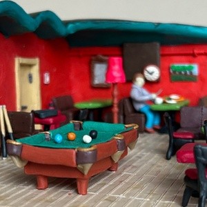 Canteen at the FABRIKA, plasticine, cardboard, 25x17,5x10 cm