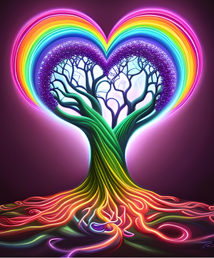 Heart-shaped rainbow tree