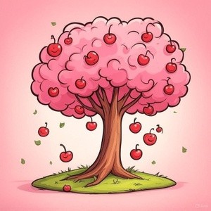 Cartoon Cherry Tree w/Smiles