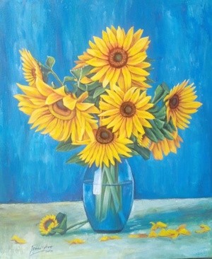 Sunflowers on Blue