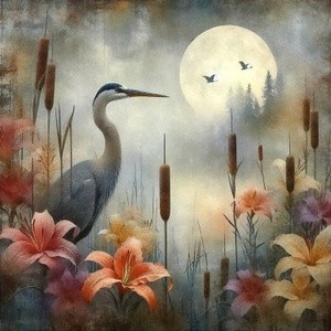 Sandill Crane in Fog and Moonlight