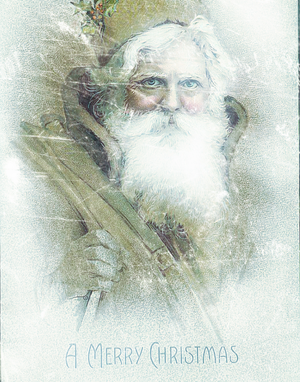 Frosted vintage Santa Claus Merry Christmas Greeting