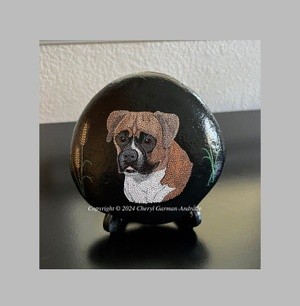 Diesel Boxer Dog Dot Art River Stone 