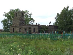 Old wooden church. Abandoned Russian village.