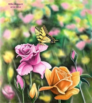 Tiger Swallowtail in  Rose Garden -Soft Background - Signature
