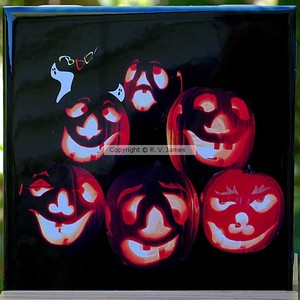 Jack o lantern gathering Halloween ceramic tile