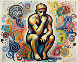 Vibrant Thinker in Abstract Swirls