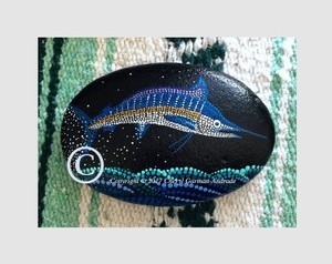 Striped Marlin Dot Art River Stone