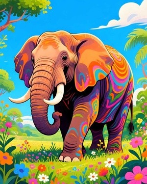 Colorful Elephant in a Vibrant Field