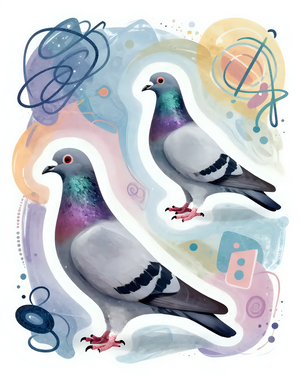 Colorful Pigeons in Abstract Design