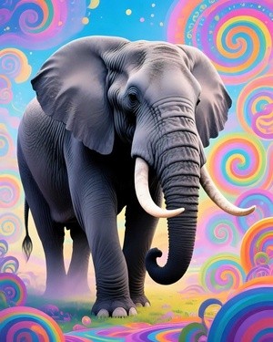 Vibrant Elephant in Psychedelic Swirls