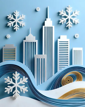 Winter Cityscape with Snowflakes #1