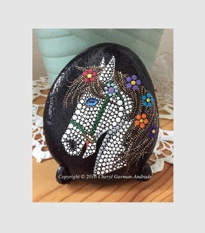 Blue Eyed Horse Dot Art River Stone 