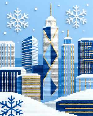Winter Cityscape with Snowflakes