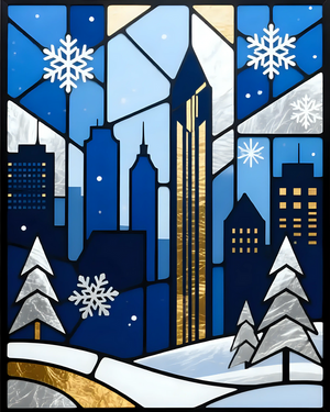 City Skyline in Winter Scene