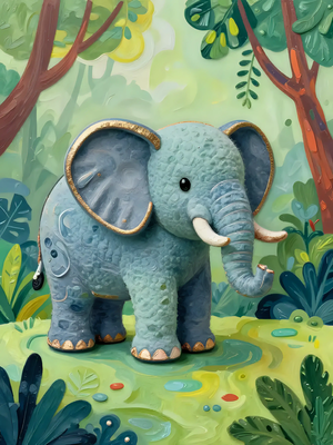 Whimsical Blue Elephant in Jungle