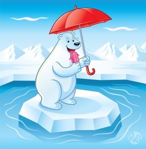 Polar Bear On Ice Floe With Umbrella