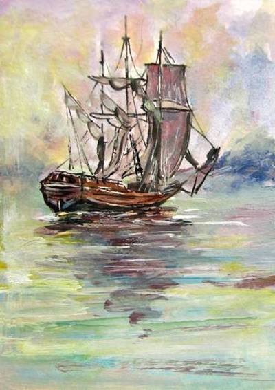 Sailing aceo original painting
