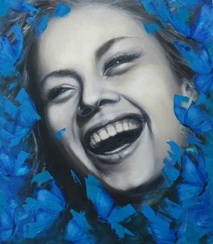 Laughter. Happy in blue