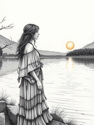 Woman Gazing at Sunrise