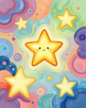 Smiling Stars in a Colorful Sky