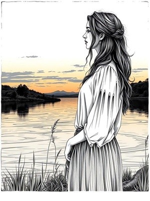 Woman Gazing at Tranquil Sunset