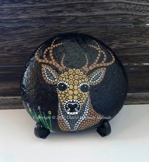 Deer Buck Dot Art River Stone