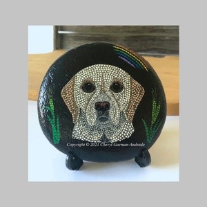 Charlie Lab Dot Art River Stone